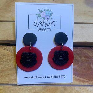 University of Georgia Red and Black Dangle Earrings Handmade Clay